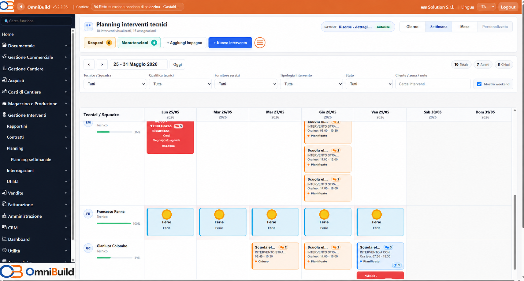 Planning di interventi e tecnici in OmniBuild